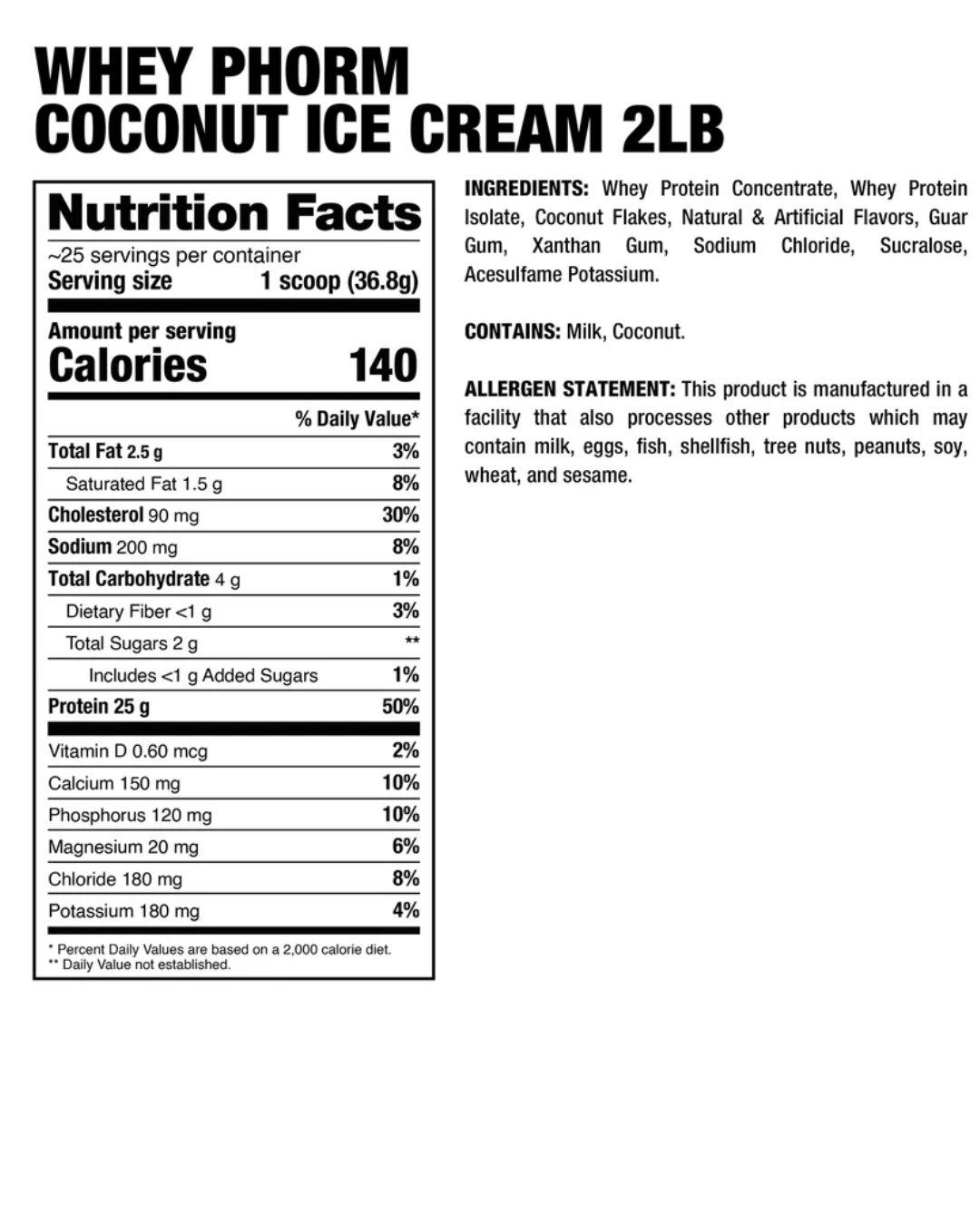 Whey Phorm 2lb Coconut Ice Cream